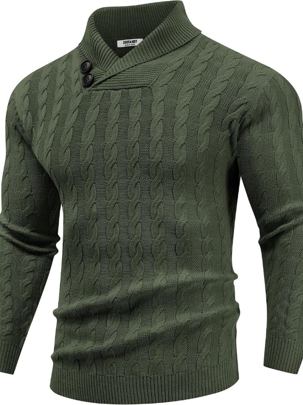 Men's Shawl Collar Pullover Sweater Slim Fit Casual Button Cable Knit Sweaters